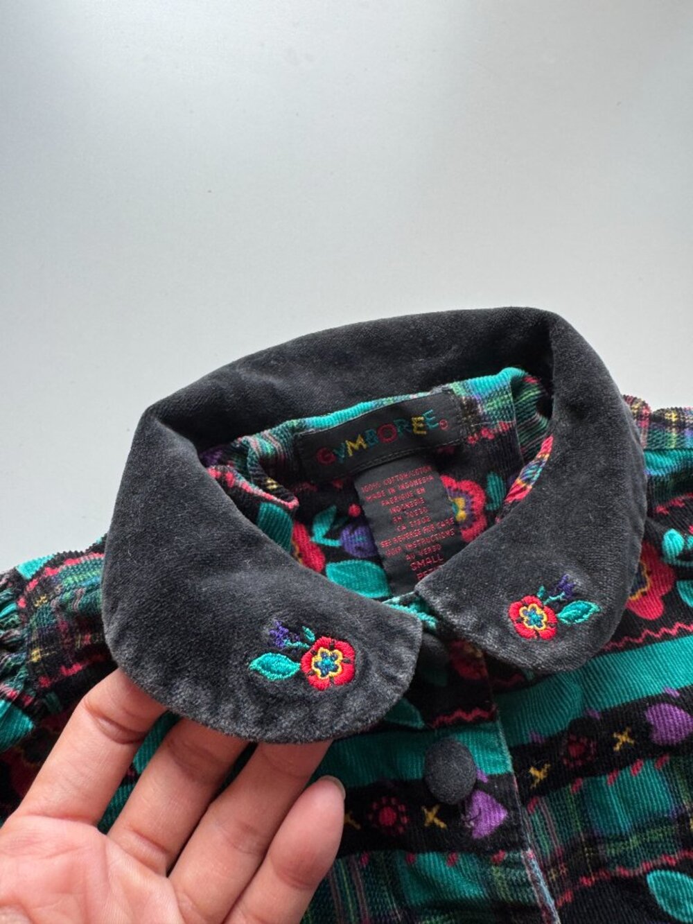 Vintage Girls' GYMBOREE Black Floral Cotton Corduroy Dress, Size S (5-6) - Picture 7 of 12